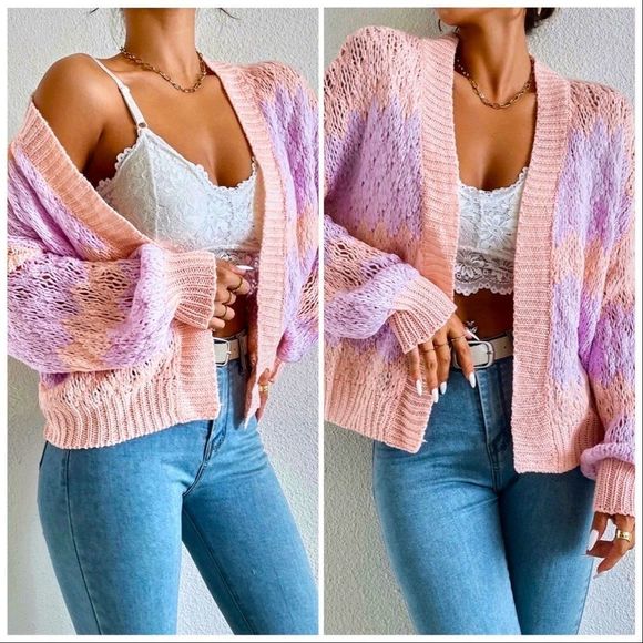 NWT! TWO TONE DROP SHOULDER OPEN FRONT CARDIGAN! - Picture 7 of 15